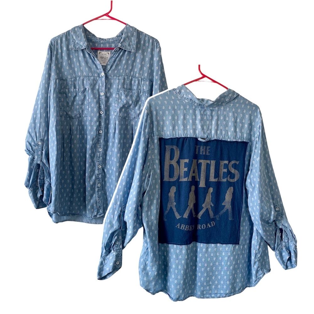 Via Penny Lane Reworked Apparel | The Beatles Graphic Chambray Button Down Shirt